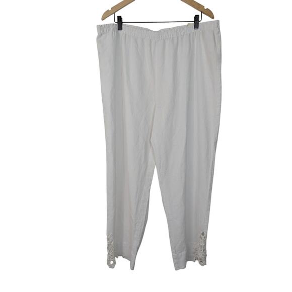 NWT Soft Surroundings White Cotton Cut Out Straight Leg Pant - Picture 1 of 7